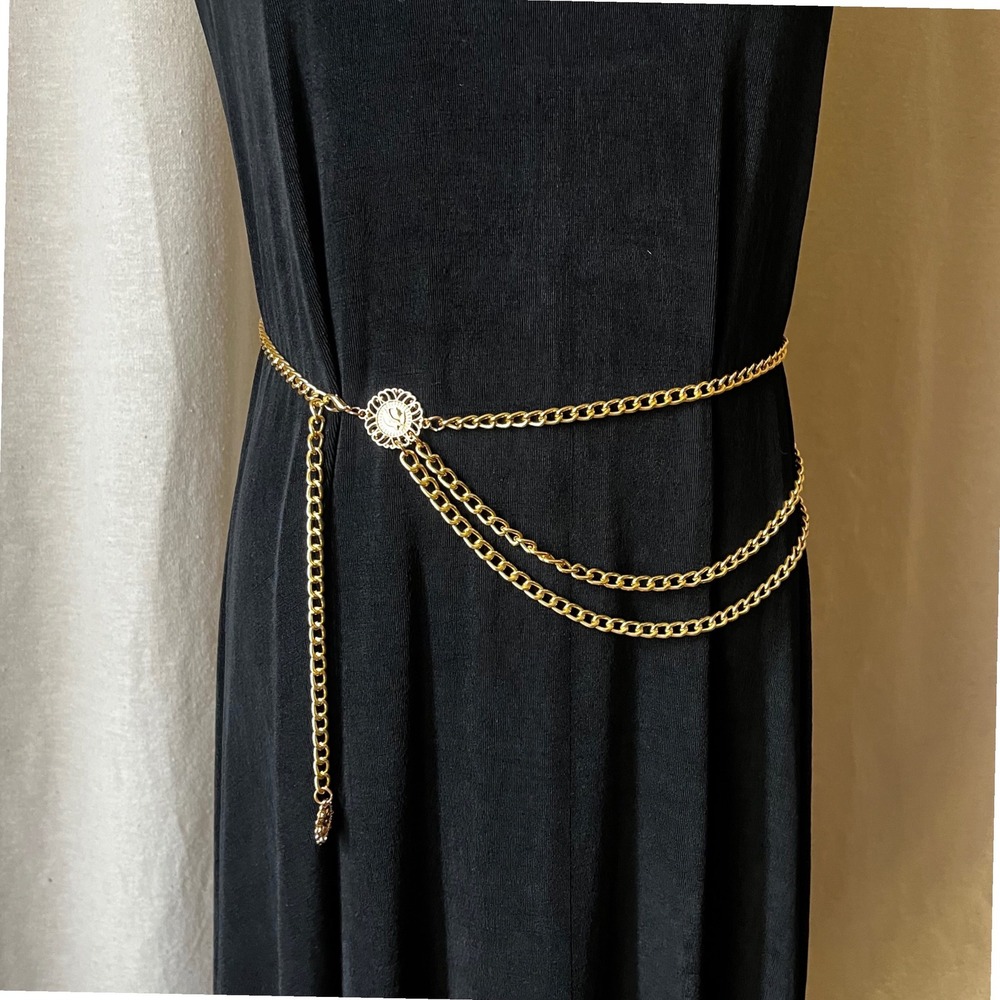 Vintage Layered‎ Gold Chain Belt Medallion Multi Strand Waist Belt 35"